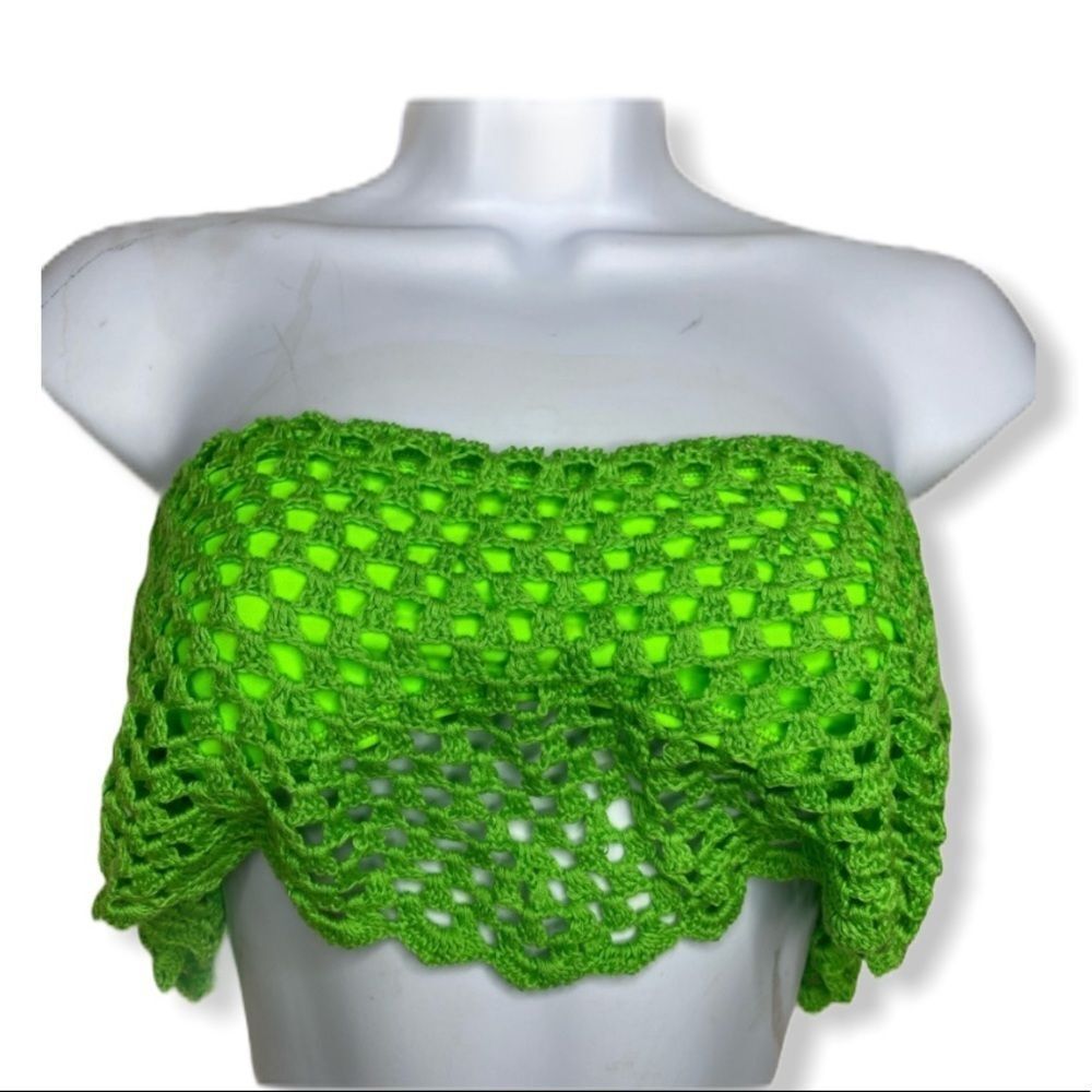 Beach Riot Bandeau Bikini Top Crochet Green